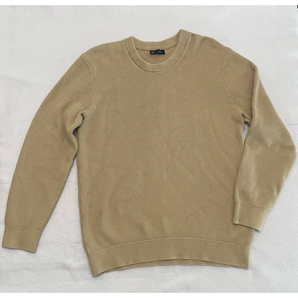 GAP Men's Large Beige Tan 100% Cotton Knit Crewneck Sweater Pullover